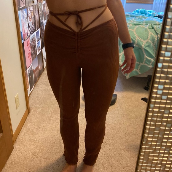 Shein Cinched Waist Brown Pants - Picture 3 of 4